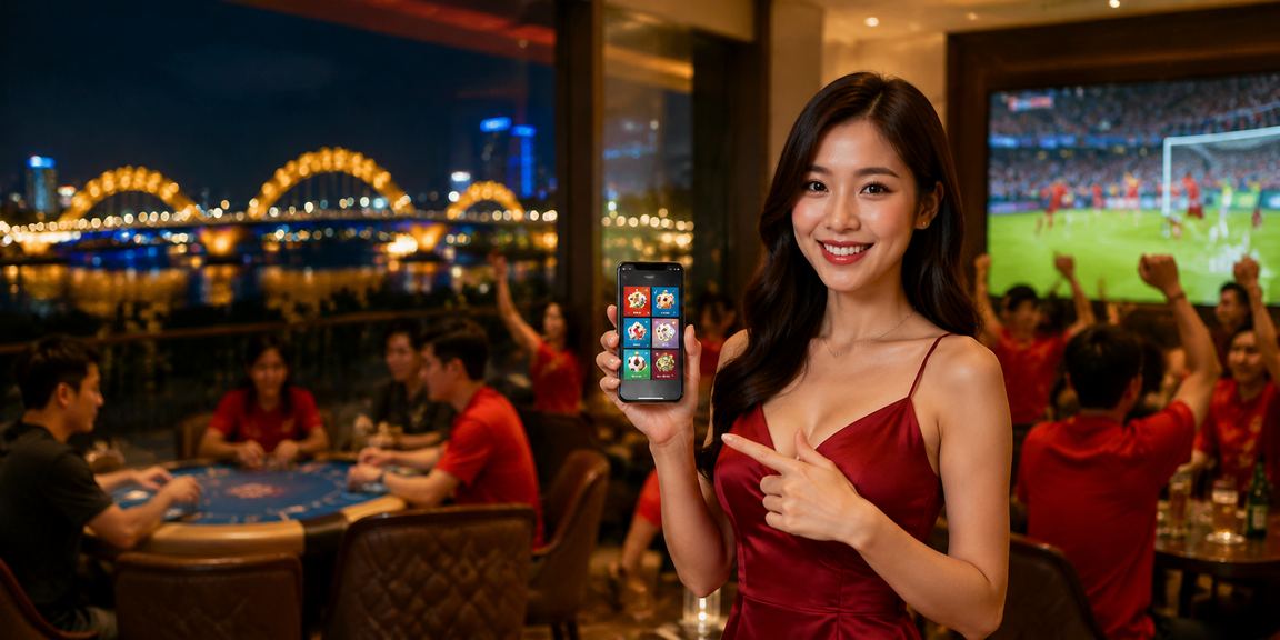 Người dùng tại Đà Nẵng chơi game bài trực tuyến trong khung cảnh địa phương